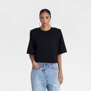 KBB by Kahlana Smalll S Women's Shirt The Trice Tee Shoulder Pads Crop Top NWT
